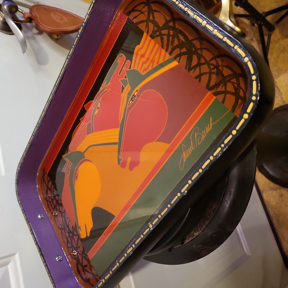 Rare Vintage Laurel Burch Three Horse Wood Hand Painted Serving Tray - Picture 5 of 9